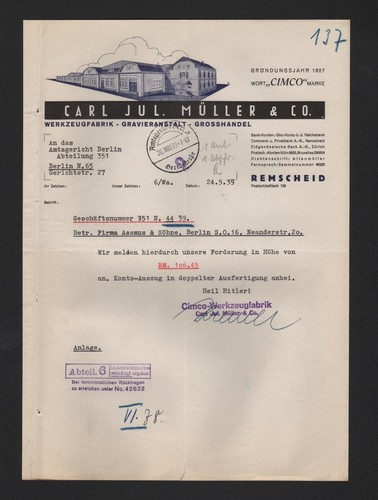 Remscheid brief 1939 carl - brief, 1939,