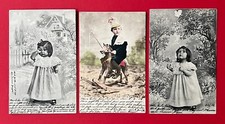 3 x Künstler AK 1902 KINDER Mädchen und Junge auf Schaukelpferd    ( 150516
