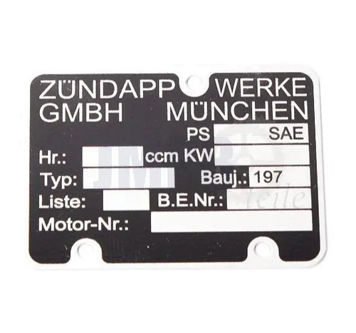Typenschild motor zündapp - typenschild,