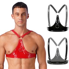 Herren Tops Glanzend BH Bodycon Clubwear Offene Tasse Shirts Lackleder Weste