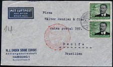 Katapult Dt. Reich 1938 Brief 2 RM Paar Hamburg nach Recife Catapult / 356