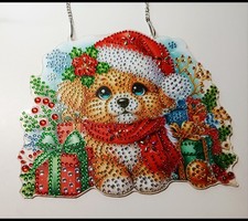 Deko Weihnachten Winter FENSTERBILD  Diamond Painting Hund NIKOLAUS