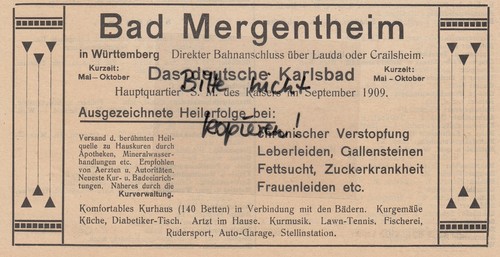Bad mergentheim werbung 1912 - bad,