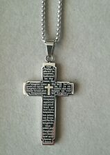 Kreuz Anhänger Vaterunser Gebet Mit Halskette Edelstahl Silber Jesus Glaube Gott