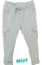 Italy Jogging Cargo Hose Hüfthose Damen Stretch Chino Khaki Rosa Weiß 38,40,42