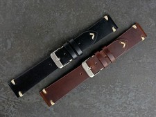 20 mm Echt Leder Uhrenarmband Vintage Italian Classic mit Ziernaht handgefertigt
