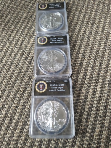Anacs ms69 3stück silber - anacs-ms69,