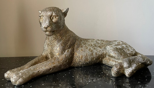 Leopard statue gold - gold, silber