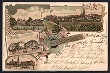 Lithographie Essen-Borbeck, Ortsansicht von oben, Schloss, Bürgermeister-Amt, K 