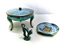 alte 3er Raucherset Deckeldose-Ascher-Glutkiller Messing Patiniert 50er Vintage