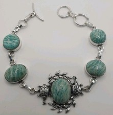 Edelstein Armband Larimar ,länger 22 cm 925 Silber Plattiert 