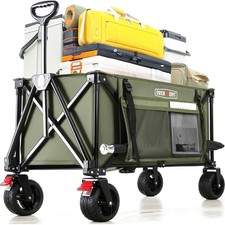 Overmont Faltbarer Bollerwagen Grün – 150 kg Tragkraft – Große Räder – 90×58×51
