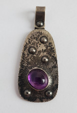 Alter Silber Anhänger, Amethyst, Schmuckstein, 835 Punze, Art deco, Modern