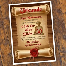 Geburtstagsurkunde 30 40 50 60 Club der alten Säcke Bild Geschenk personalisiert