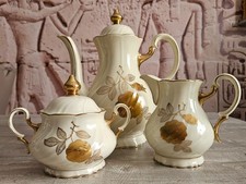 Kaffeekanne Set Eschenbach Bavaria Elfenbein Porzellan Goldrand Handarbeit