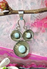 KX Gesicht Augen aus Larimar blau Stein des Schütze Anhänger Sterling Silber 925