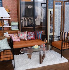 Puppenhaus Miniatur Metall Leder Sofa Sessel Couchtisch Möbel Maßstab 1:6