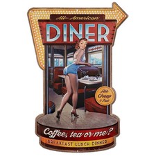 Blechschild 41 x 60 cm American Diner Amerika USA Frau Retro Coffee Retro