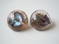 Vintage Ohrclips Ohrringe Kunststoff Seeopal Perlmutt 12,6 g/ Ø 2,5 cm