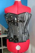 schwarz silbernes Steampunk Vollbrust Korsett mit Lack Corsett Story 32 inch