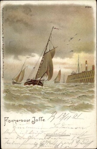 Litho fischerboot jolle - fischerboot,
