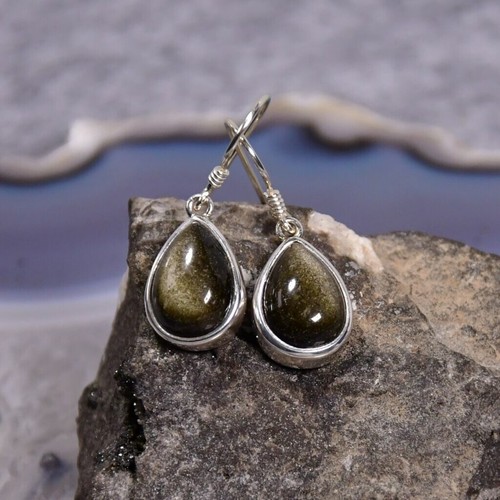 Gold obsidian ohrring 925er - gold, ohrring,