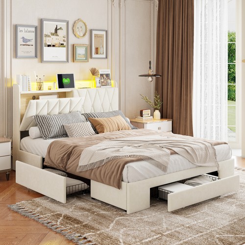 Doppelbett 160x200cm mit led - doppelbett, 160x200cm-mit