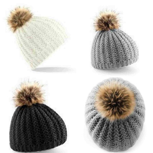 Damen strickmütze mit bommel - mit,