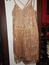 Partykleid, Gr. S, Pailetten und Fransen, goldfarben