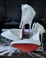 Extreme High Heels 16cm Pumps mit Fesselriemchen Weiß Hochzeit Kunstleder EUR 42