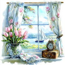 Wandbild Tulpen Fenster