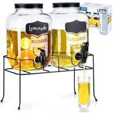 Getränkespender Zapfhahnflasche mit Zapfhahn und schwarzem Ständer 2x4 L 3-tlg.