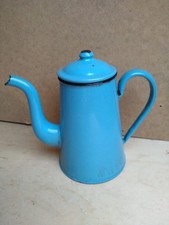 Kaffeekanne Gießkanne Emaille blau Deko für Garten Fenster Küche alt antik 