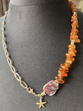 Halskette, Bernstein, Barock Perle, echt