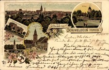 Litho Świdwin Schivelbein Pommern, Gesamtansicht, Kriegerdenkmal,... - 4638080