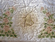 Antike Altardecke, bemalt mit Rosen, ~ 1900 (# 17004)