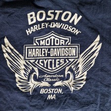 Harley Davidson T Shirt Brusttasche XL Schwarz Boston MA mit  Defekt kl. Loch