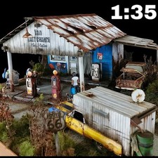 Alte Tankstelle in 1:35 - Laser Cut Gebäude Bausatz aus Holz zum selberbauen