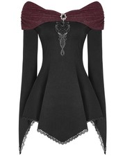 Punk Rave Damen Gothic Top Schwarz Rot Spitze Steampunk Vintage Victorian Langarm