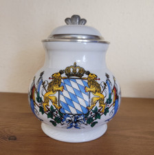 Joska Bayern Bierkrug, Porzellan "BAYERISCHES WAPPEN" Motiv mit Zinndeckel
