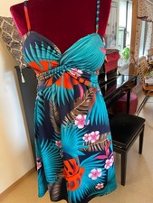 Kleid NEU Karibik Style Reise Party Midi Gr. 36 38 Grün Bunt Exotisch Corsage