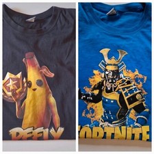 Blaues Fortnite T-shirt + Schwarzes fortnite T-Shirt Gr.164 Peely Musha