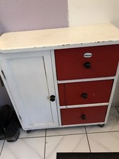 Schrank Schuh Putz Schrank Shabby Chick Holzwurm Alt Früher Vintage Rot Weiß 