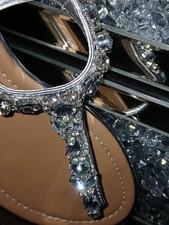 Neu Schuhe 41 Flip Flop Sommerschuhe Sandalen Glitzer Strass Bling Bling Silber