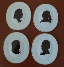 4 x Meissner Porzellan Plaketten Silhouetten bekannte Persönlichkeiten