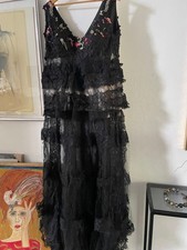 Spitzenkleid Kleid Schwarz Hand Made Maxikleid Travestie Show Gala Bühne l/XL