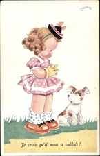 Künstler Ak Janser, Je crois qu'il nous a oublies, Mädchen und Hund - 3538833