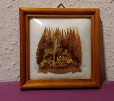 DDR MINIATUR SCHNITZEREI WANDBILD ERZGEBIRGE gewölbten Plexiglas VINTAGE OSTALGI