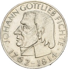 Künker: BRD, 5 Mark 1964 J, 150. Todestag Johann Gottlieb Fichte, Silber
