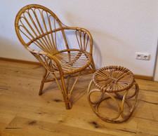 Rattansessel mit Hocker, 50er